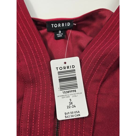 NWT torrid 3X 22 - 24 Peplum Crepe Zip-Front Top chic red layering summer NEW - Picture 5 of 10